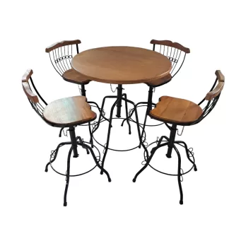 Jogo Bistro 1 mesa e 4 banquetas em ferro e madeira